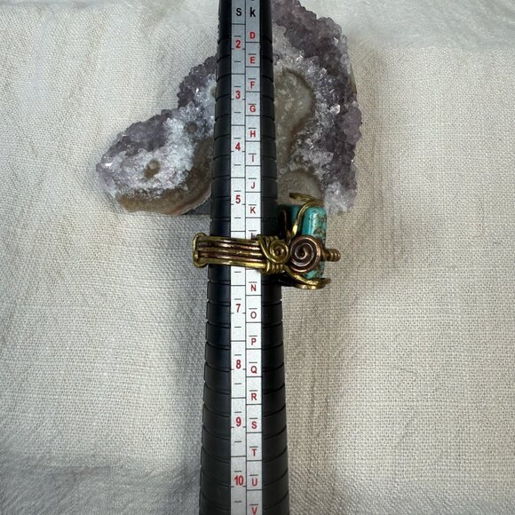 Handmade Natural Turquoise Square Gemstone Wire Wrapped Statement Ring Size 6 - Picture 3 of 3